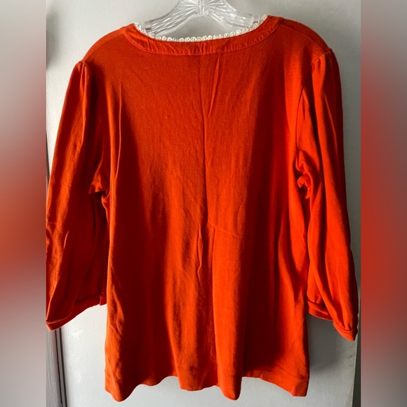 JONES NEW YORK SPORT ORANGE TOP W/ WHITE EMBROIDERY COTTON - LADIES SIZE MEDIUM - Picture 5 of 7